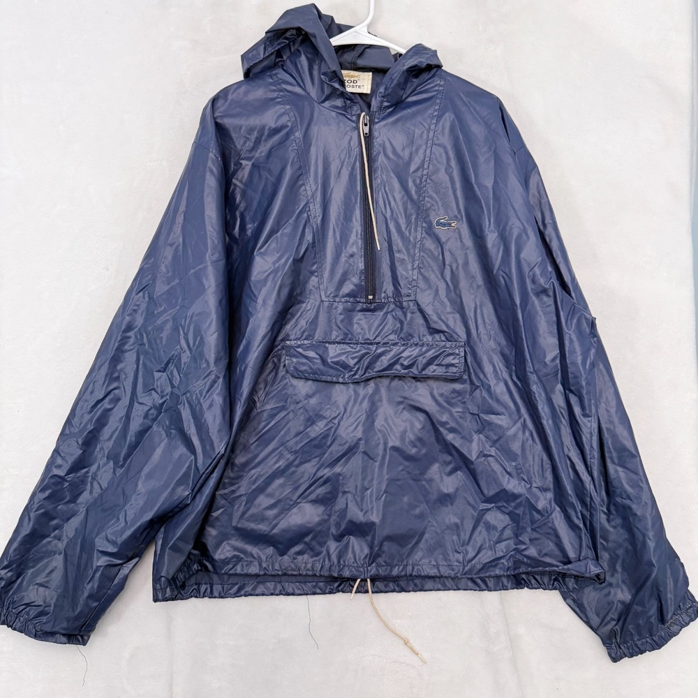 Vintage IZOD Lacoste Rain Anorak Mens XL Blue Pullover Water Proof